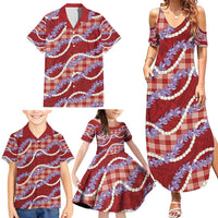 Red Hawaii Palaka Honohono Pikake Family Matching Summer Maxi Dress and Hawaiian Shirt Hawaiian Orchid Lei Polynesian Pattern - Polynesian Pride
