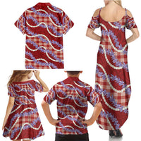 Red Hawaii Palaka Honohono Pikake Family Matching Summer Maxi Dress and Hawaiian Shirt Hawaiian Orchid Lei Polynesian Pattern LT14 - Polynesian Pride