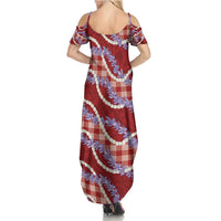 Red Hawaii Palaka Honohono Pikake Family Matching Summer Maxi Dress and Hawaiian Shirt Hawaiian Orchid Lei Polynesian Pattern LT14 - Polynesian Pride