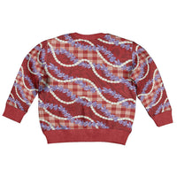 Red Hawaii Palaka Honohono Pikake Kid Ugly Christmas Sweater Hawaiian Orchid Lei Polynesian Pattern - Polynesian Pride