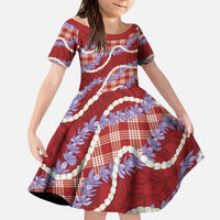 Red Hawaii Palaka Honohono Pikake Kid Short Sleeve Dress Hawaiian Orchid Lei Polynesian Pattern LT14 KID Red - Polynesian Pride