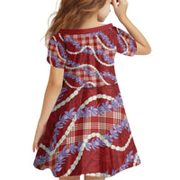 Red Hawaii Palaka Honohono Pikake Kid Short Sleeve Dress Hawaiian Orchid Lei Polynesian Pattern LT14 - Polynesian Pride