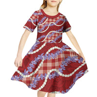 Red Hawaii Palaka Honohono Pikake Kid Short Sleeve Dress Hawaiian Orchid Lei Polynesian Pattern LT14 - Polynesian Pride