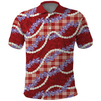 Red Hawaii Palaka Honohono Pikake Polo Shirt Hawaiian Orchid Lei Polynesian Pattern - Polynesian Pride