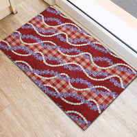 Red Hawaii Palaka Honohono Pikake Rubber Doormat Hawaiian Orchid Lei Polynesian Pattern - Polynesian Pride