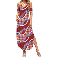 Red Hawaii Palaka Honohono Pikake Summer Maxi Dress Hawaiian Orchid Lei Polynesian Pattern - Polynesian Pride