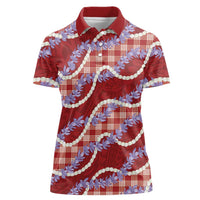 Red Hawaii Palaka Honohono Pikake Women Polo Shirt Hawaiian Orchid Lei Polynesian Pattern LT14 Female Red - Polynesian Pride