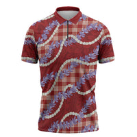 Red Hawaii Palaka Honohono Pikake Zipper Polo Shirt Hawaiian Orchid Lei Polynesian Pattern LT14 Red - Polynesian Pride
