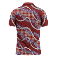 Red Hawaii Palaka Honohono Pikake Zipper Polo Shirt Hawaiian Orchid Lei Polynesian Pattern LT14 - Polynesian Pride