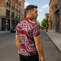 Red Hawaii Palaka Honohono Pikake Zipper Polo Shirt Hawaiian Orchid Lei Polynesian Pattern LT14 - Polynesian Pride