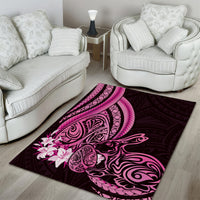 Pink Polynesia Easter Day Area Rug Eggs With Bunny Polynesian Pattern