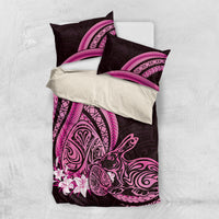 Pink Polynesia Easter Day Bedding Set Eggs With Bunny Polynesian Pattern