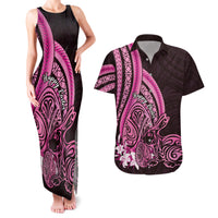 Pink Polynesia Easter Day Couples Matching Tank Maxi Dress and Hawaiian Shirt Eggs With Bunny Polynesian Pattern