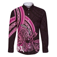 Pink Polynesia Easter Day Family Matching Puletasi and Hawaiian Shirt Eggs With Bunny Polynesian Pattern LT14 Dad's Shirt - Long Sleeve Pink - Polynesian Pride
