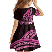 Pink Polynesia Easter Day Kid Short Sleeve Dress Eggs With Bunny Polynesian Pattern