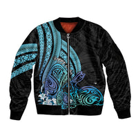 Turquoise Polynesia Easter Day Sleeve Zip Bomber Jacket Eggs With Bunny Polynesian Pattern