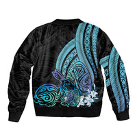 Turquoise Polynesia Easter Day Sleeve Zip Bomber Jacket Eggs With Bunny Polynesian Pattern