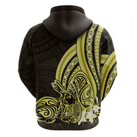 Yellow Polynesia Easter Day Zip Hoodie Eggs With Bunny Polynesian Pattern