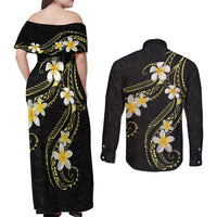 Polynesia Tattoo With Plumeria Couples Matching Off Shoulder Maxi Dress and Long Sleeve Button Shirt Elegant Vibes
