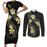 Polynesia Tattoo With Plumeria Couples Matching Short Sleeve Bodycon Dress and Long Sleeve Button Shirt Elegant Vibes