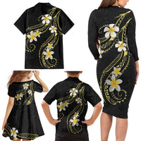 Polynesia Tattoo With Plumeria Family Matching Long Sleeve Bodycon Dress and Hawaiian Shirt Elegant Vibes