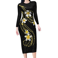 Polynesia Tattoo With Plumeria Family Matching Long Sleeve Bodycon Dress and Hawaiian Shirt Elegant Vibes