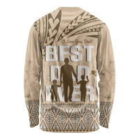 Tonga Father's Day Long Sleeve Shirt Best Dad Ever Tongan Ngatu Pattern - Beige
