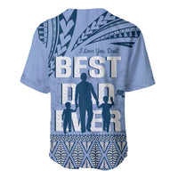 Tonga Father's Day Baseball Jersey Best Dad Ever Tongan Ngatu Pattern - Blue