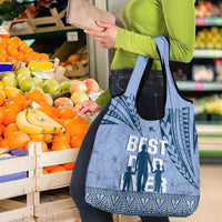 Tonga Father's Day Grocery Bag Best Dad Ever Tongan Ngatu Pattern - Blue