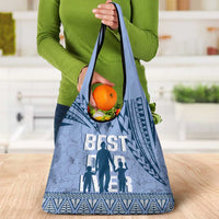 Tonga Father's Day Grocery Bag Best Dad Ever Tongan Ngatu Pattern - Blue