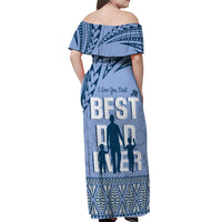Tonga Father's Day Off Shoulder Maxi Dress Best Dad Ever Tongan Ngatu Pattern - Blue