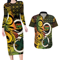 Vanuatu 1980 Couples Matching Long Sleeve Bodycon Dress and Hawaiian Shirt Ni-Van Tamtam Sand Drawing Pattern