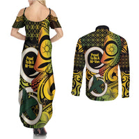 Vanuatu 1980 Couples Matching Summer Maxi Dress and Long Sleeve Button Shirt Ni-Van Tamtam Sand Drawing Pattern