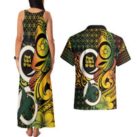 Vanuatu 1980 Couples Matching Tank Maxi Dress and Hawaiian Shirt Ni-Van Tamtam Sand Drawing Pattern LT14 - Polynesian Pride