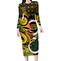 Vanuatu 1980 Family Matching Long Sleeve Bodycon Dress and Hawaiian Shirt Ni-Van Tamtam Sand Drawing Pattern