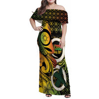 Vanuatu 1980 Family Matching Off Shoulder Maxi Dress and Hawaiian Shirt Ni-Van Tamtam Sand Drawing Pattern