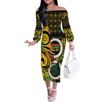 Vanuatu 1980 Off The Shoulder Long Sleeve Dress Ni-Van Tamtam Sand Drawing Pattern