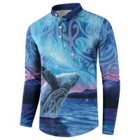 New Zealand Matariki Humpback Whale Button Sweatshirt Paikea Maori New Year Blue Galaxy LT14 - Polynesian Pride