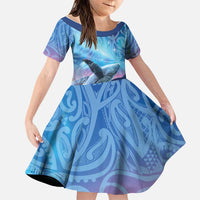 New Zealand Matariki Humpback Whale Family Matching Mermaid Dress and Hawaiian Shirt Paikea Maori New Year Blue Galaxy