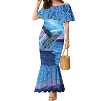 New Zealand Matariki Humpback Whale Family Matching Mermaid Dress and Hawaiian Shirt Paikea Maori New Year Blue Galaxy
