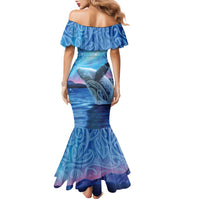 New Zealand Matariki Humpback Whale Family Matching Mermaid Dress and Hawaiian Shirt Paikea Maori New Year Blue Galaxy