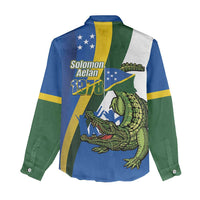 Solomon Islands Independence Day Women Casual Shirt Happy 7 July Crocodile Flag Style LT14 - Polynesian Pride