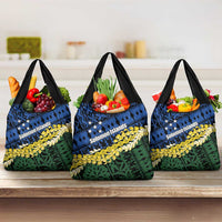 Halo Olaketa Solomon Islands Tapa Pattern Grocery Bag LT14 3-pack One Size Blue - Polynesian Pride