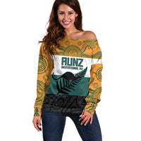 AUNZ Rugby Custom Off Shoulder Sweater Australia Kangaroo New Zealand Silver Fern - Polynesian Pride