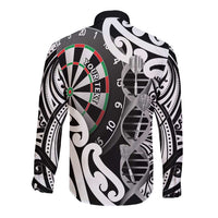 Personalised New Zealand Darts Long Sleeve Button Shirt Aotearoa Maori Its In My DNA Black - Polynesian Pride