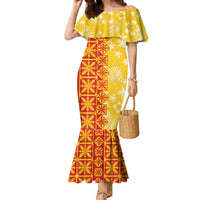 Kahili Quilt Hawaii Family Matching Mermaid Dress and Hawaiian Shirt Tropical Flower Seamless Half Style LT14 Mom's Dress Yellow - Polynesian Pride