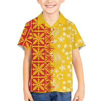 Kahili Quilt Hawaii Family Matching Puletasi and Hawaiian Shirt Tropical Flower Seamless Half Style LT14 Son's Shirt Yellow - Polynesian Pride