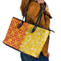 Kahili Quilt Hawaii Leather Tote Bag Tropical Flower Seamless Half Style