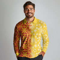 Kahili Quilt Hawaii Long Sleeve Polo Shirt Tropical Flower Seamless Half Style LT14 - Polynesian Pride
