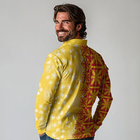 Kahili Quilt Hawaii Long Sleeve Polo Shirt Tropical Flower Seamless Half Style LT14 - Polynesian Pride